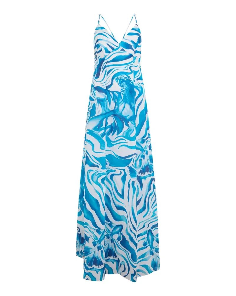 Alberta Ferretti graphic-print spaghetti-strap maxi dress - Weiß Weiß