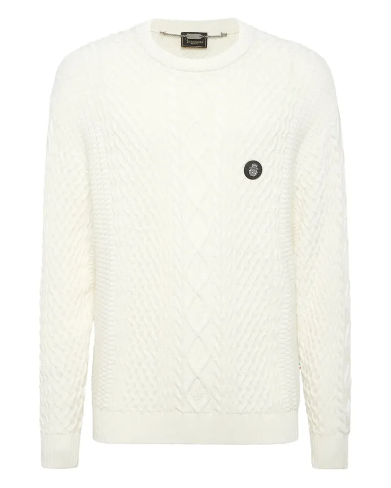 Billionaire Pullover mit Zopfmuster - Weiß Weiß