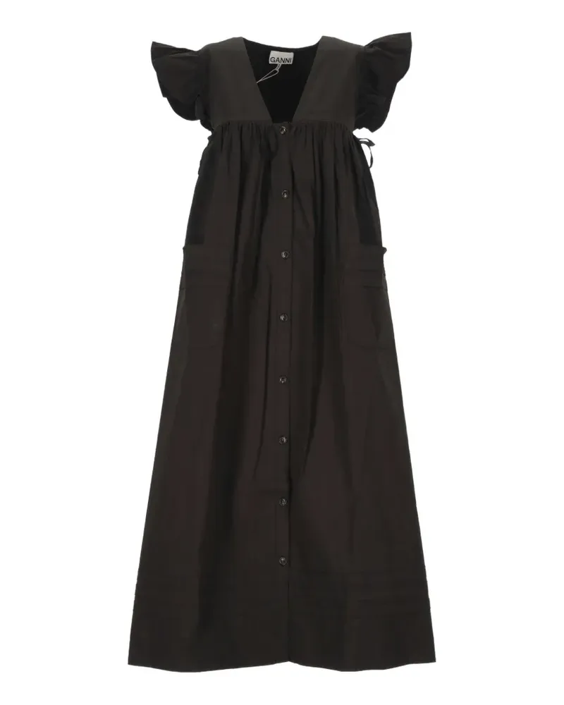 Ganni ruffled button-front midi dress - Schwarz Schwarz