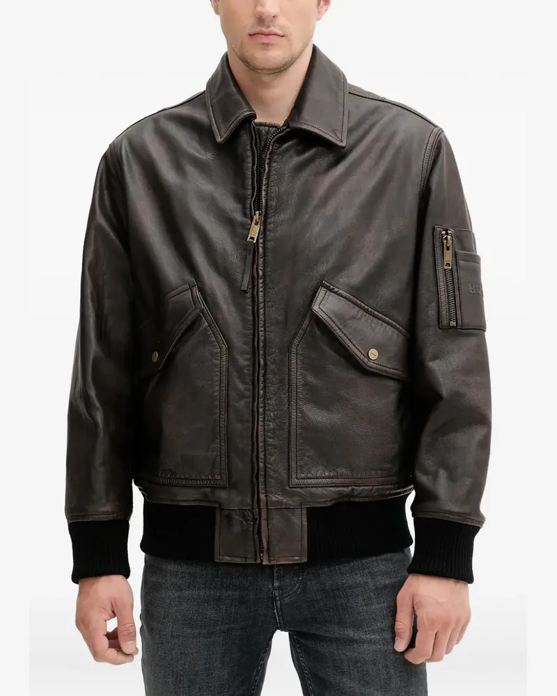 HUGO BOSS Bomberjacke aus Leder - Braun Braun