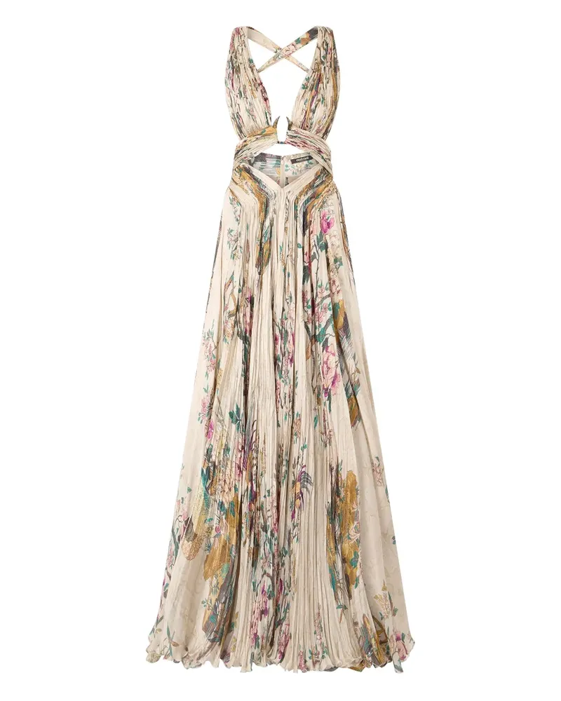 Roberto Cavalli Geblümtes Kleid mit Falten - Nude Nude