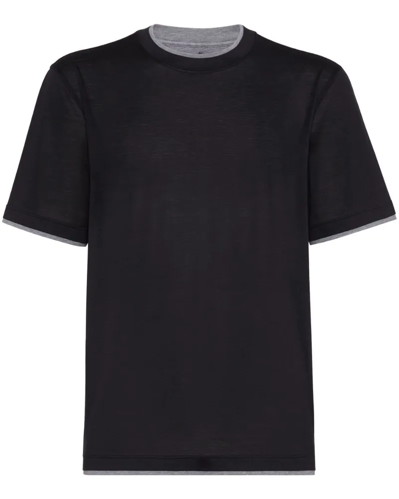 Brunello Cucinelli Seiden-Baumwoll-T-Shirt im Layering-Look - Schwarz Schwarz