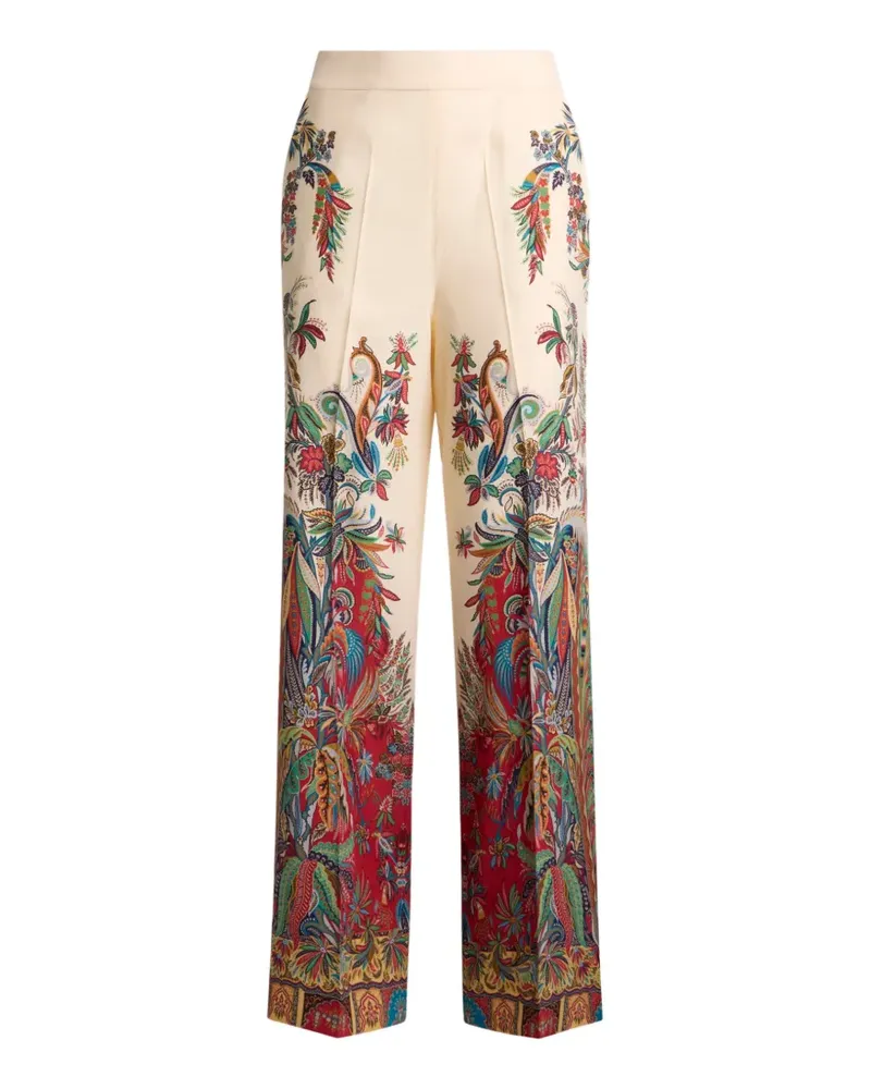 Etro paisley-print silk high-waisted trousers - Nude Nude