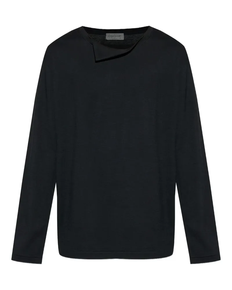 Yohji Yamamoto folded-neck long-sleeve T-shirt - Schwarz Schwarz