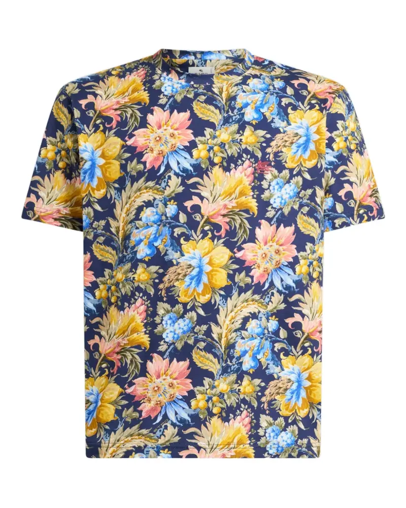 Etro cotton-jersey T-shirt with floral-motif - Blau Blau