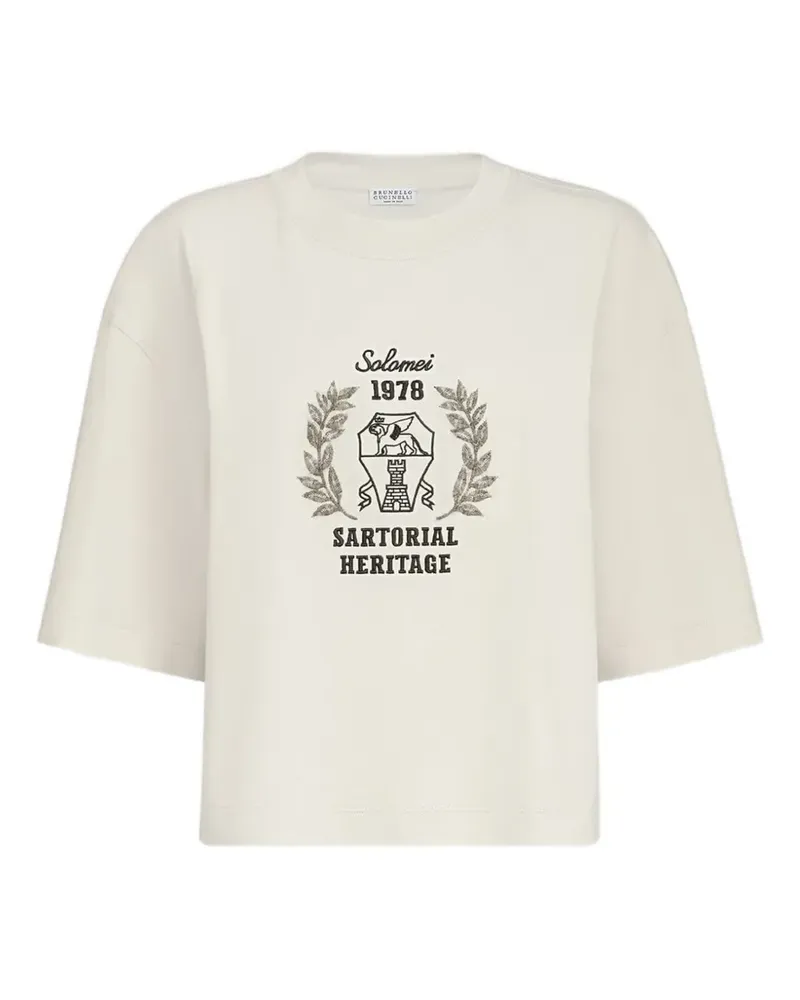 Brunello Cucinelli T-Shirt aus Baumwolljersey mit Stickerei - Nude Nude