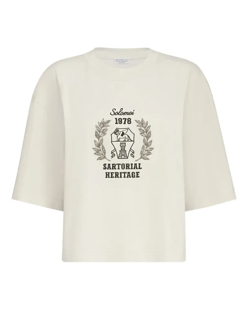 Brunello Cucinelli cotton jersey T-shirt with embroidery - Nude Nude