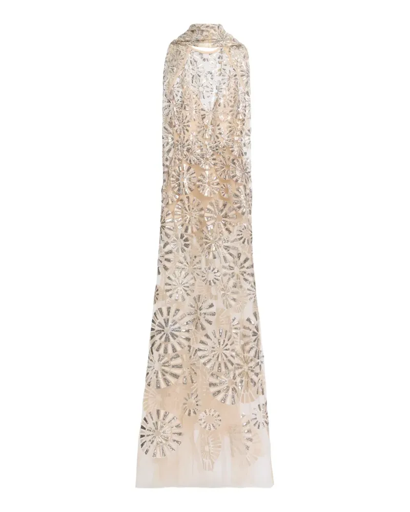 Elie Saab sequin-embroidered halterneck maxi dress - Nude Nude