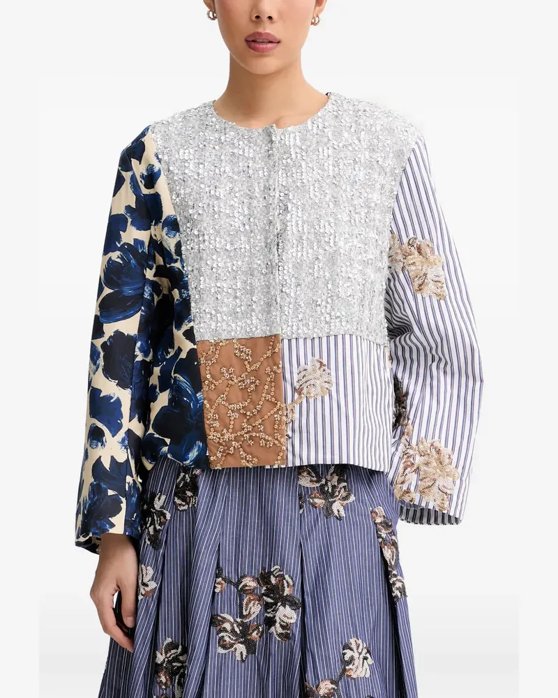 MUNTHE Naime Patchwork-Jacke mit Pailletten - Blau Blau