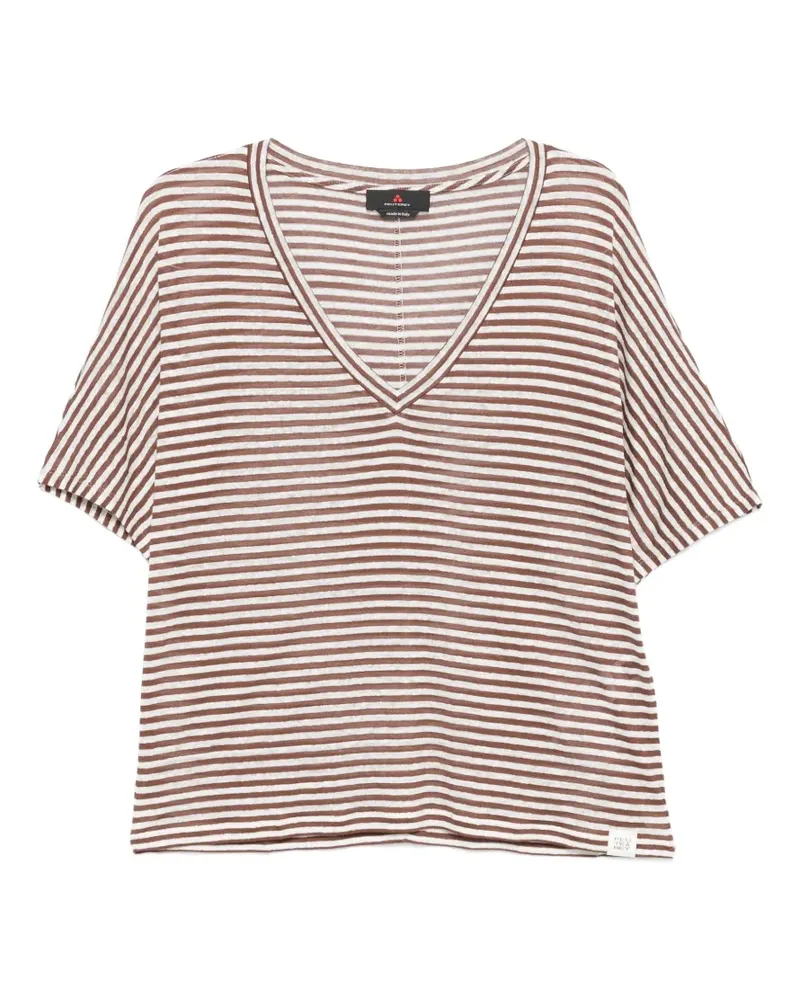 Peuterey Ester striped V-neck T-shirt - Braun Braun