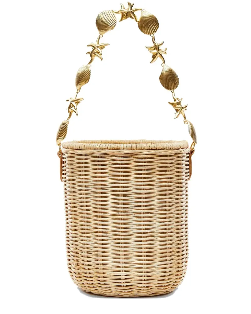 Poolside Island shell-embellished bucket bag - Nude Nude