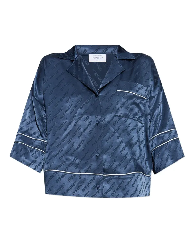 OFF-WHITE logo-print satin shirt - Blau Blau