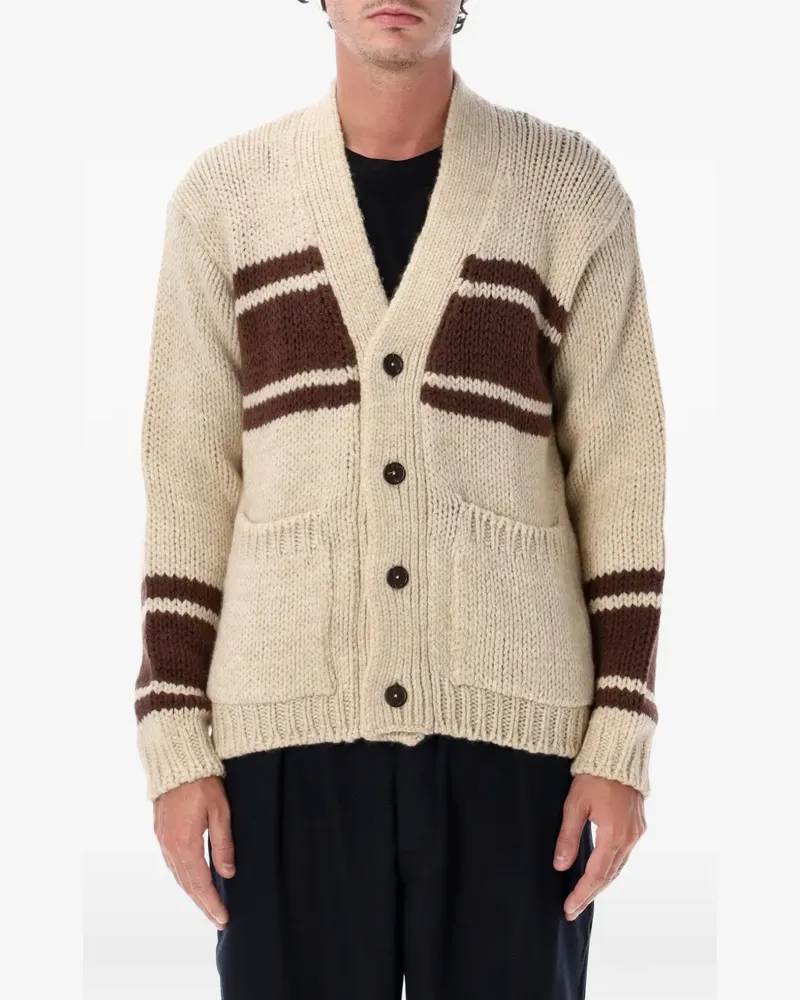 Universal Works Langdale chunky-knit striped cardigan - Nude Nude
