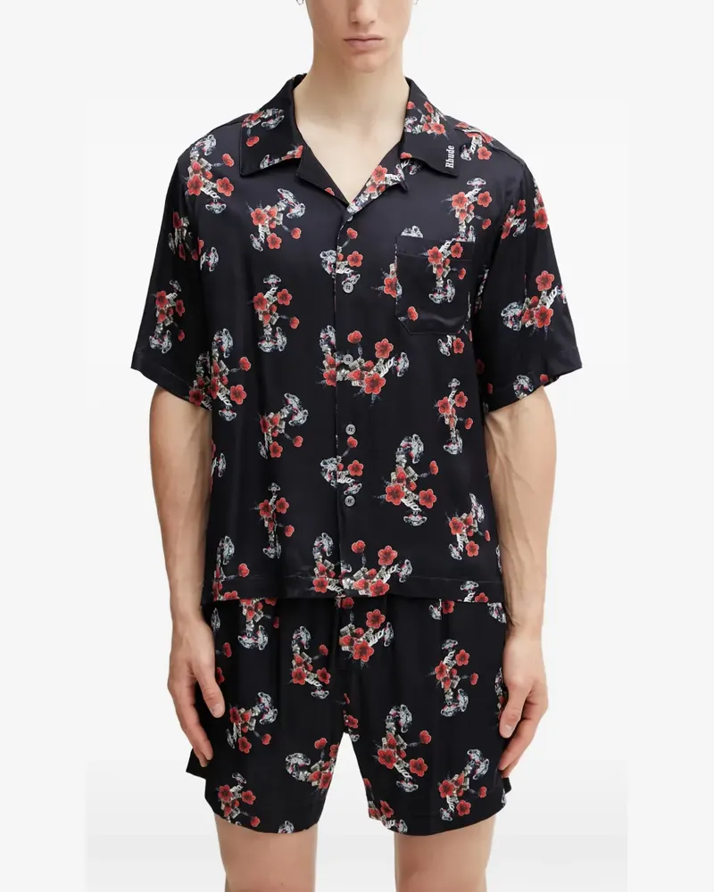 RHUDE floral-print silk shirt - Schwarz Schwarz