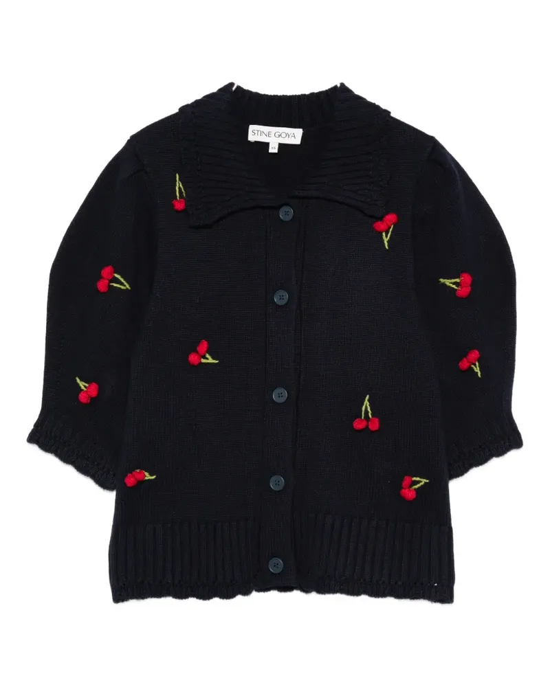 Stine Goya embroidered-cherries collared cardigan - Blau Blau