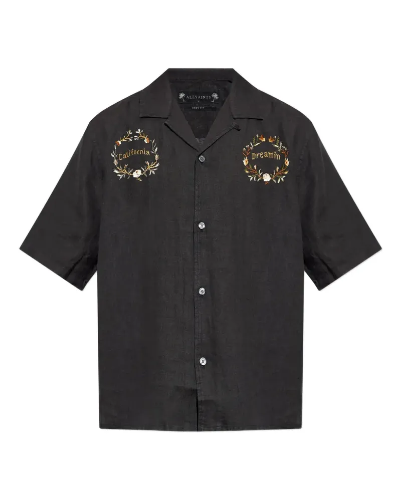 AllSaints Klavicle Leinenhemd mit Stickerei - Schwarz Schwarz