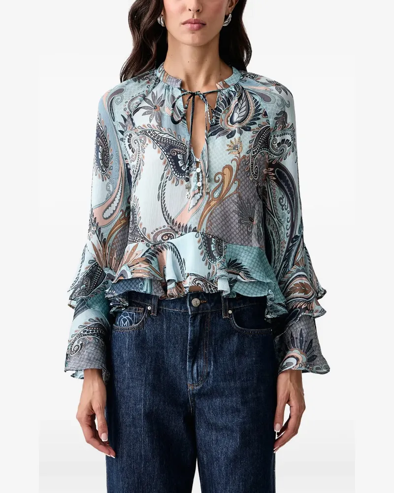 Guess Nicole Bluse mit Paisley-Print und Rüschen - Blau Blau
