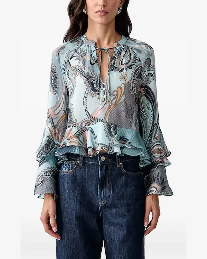 Guess Nicole paisley-print ruffled blouse - Blau Blau