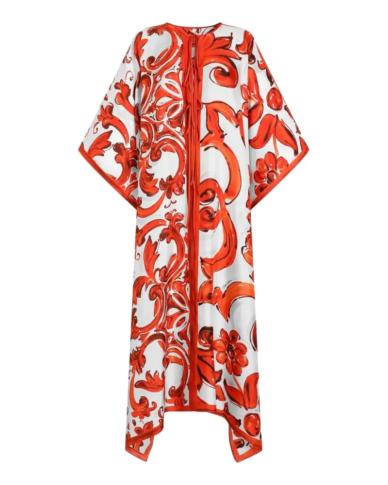 Dolce & Gabbana Kaftan-Kleid mit Majolica-Print - Weiß Weiß