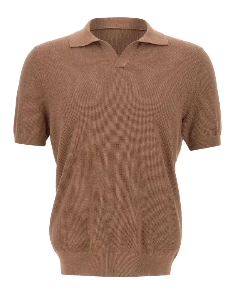 Gran Sasso Gestricktes T-Shirt mit gewebtem V-Ausschnitt - Braun Braun