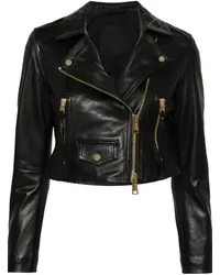 AllSaints Cropped-Lederjacke Schwarz