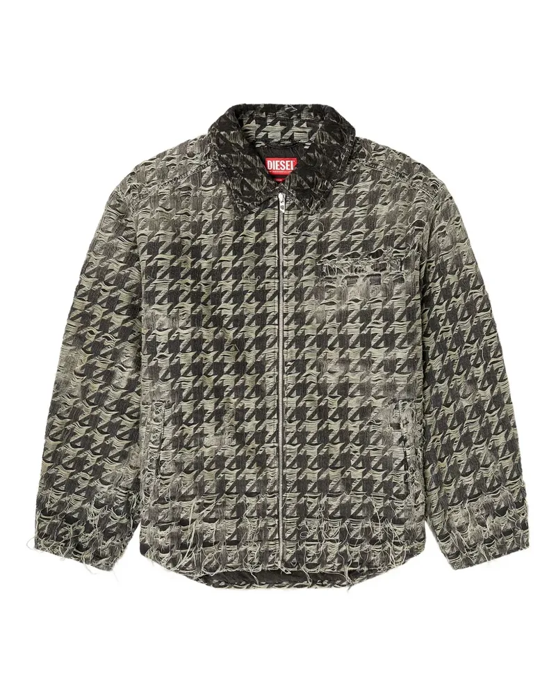 Diesel Ausgefranste Jeansjacke mit Hahnentrittmuster - Schwarz Schwarz