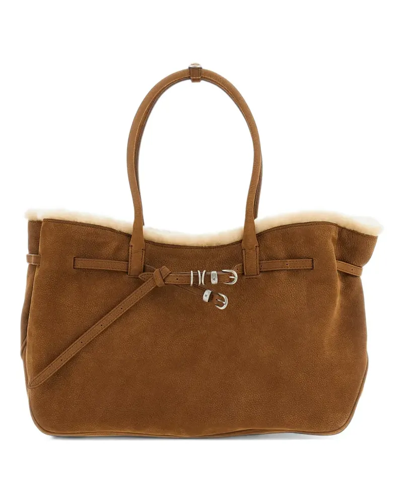 Marge Sherwood Große Grandma Used Tote Bag mit Schnalle und Shearling-Besatz - Braun Braun