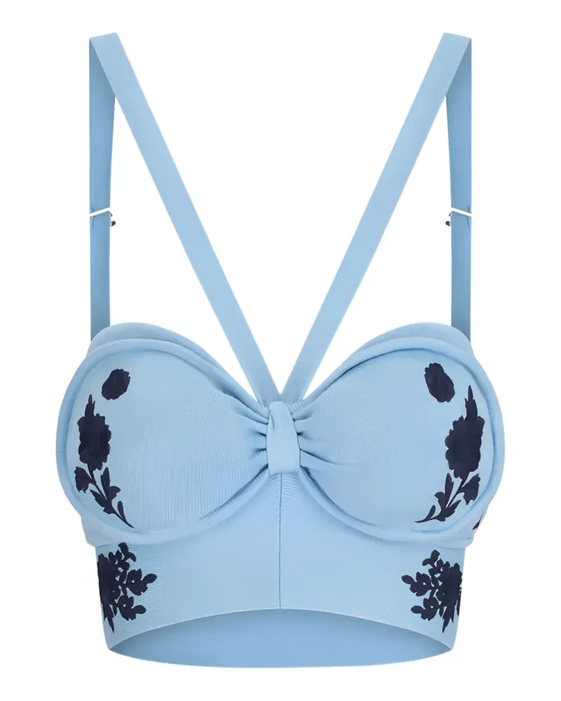 Paco Rabanne Oberteil mit Herzausschnitt und Blumenstickerei - Blau Blau