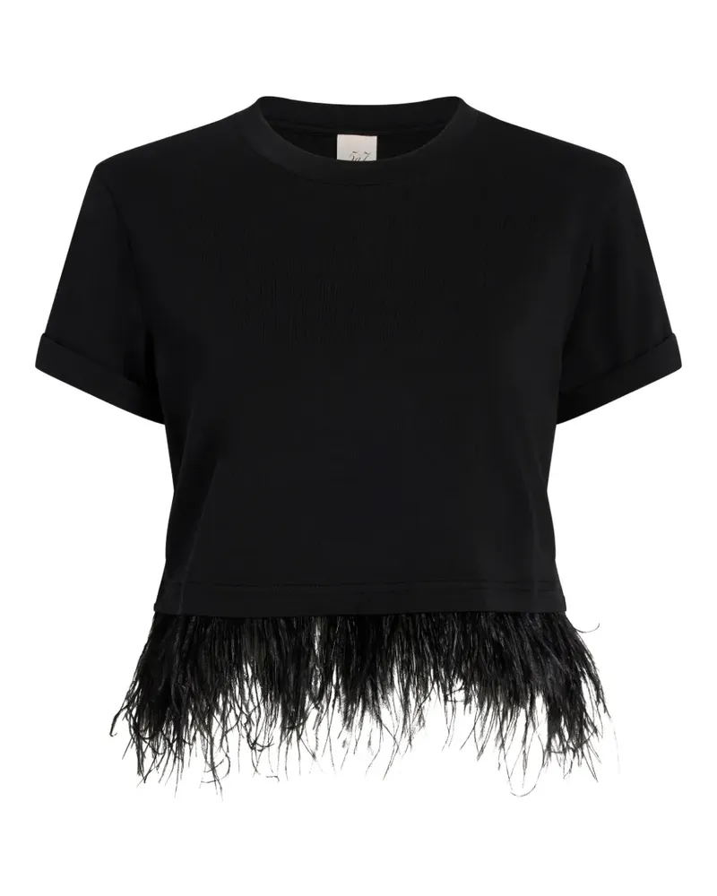 Cinq à Sept short-sleeve feather-trimmed cropped T-shirt - Blau Blau