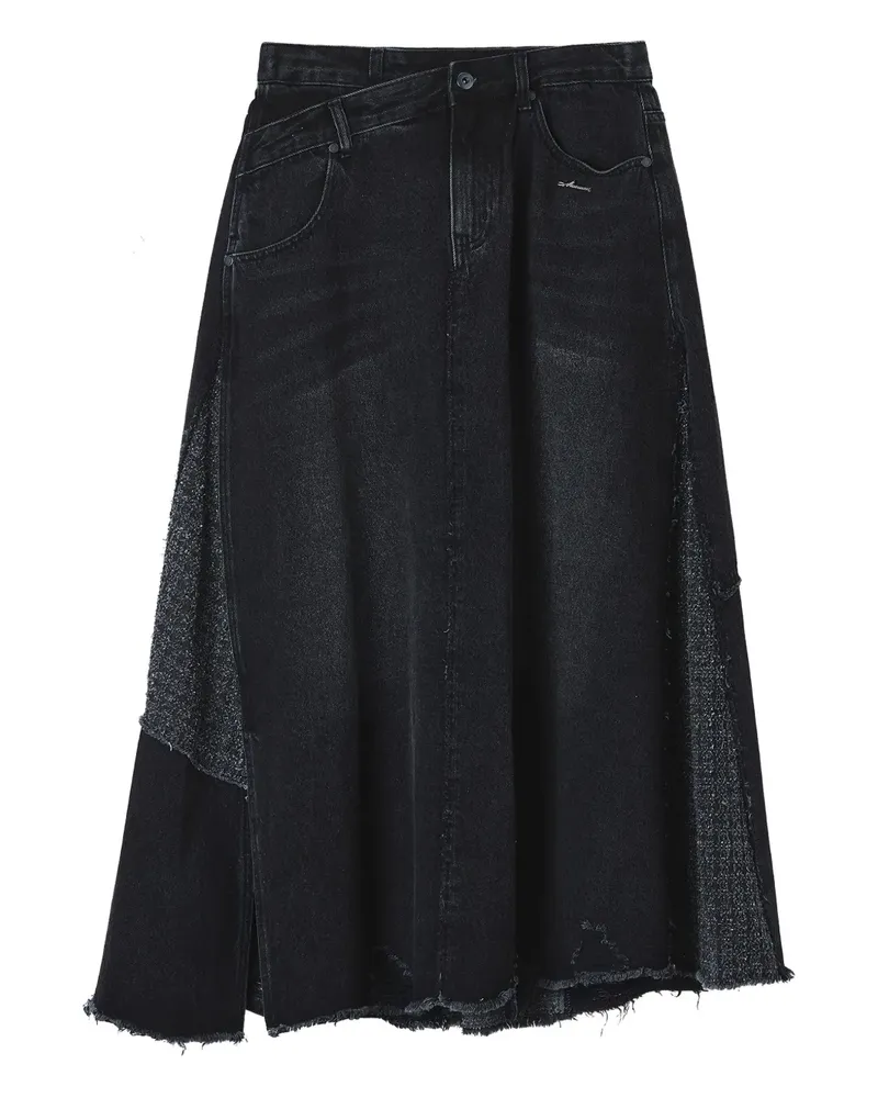 Musium Div. Jeans-Midirock im Patchwork-Look - Schwarz Schwarz
