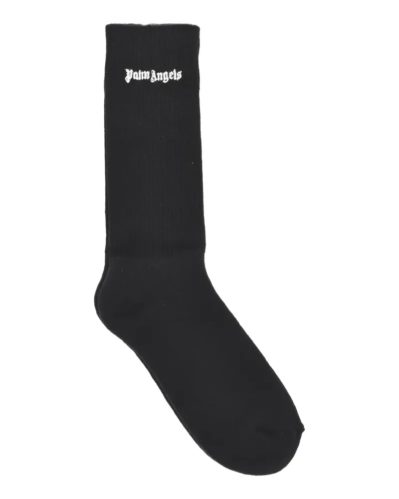 Palm Angels Gerippte Socken mit Logo-Stickerei - Schwarz Schwarz