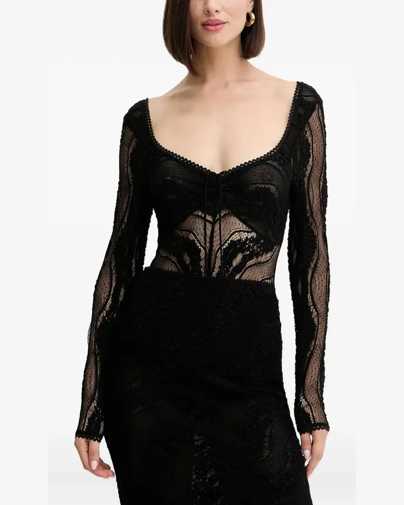 Charo Ruiz Langärmeliger Body aus Spitze - Schwarz Schwarz