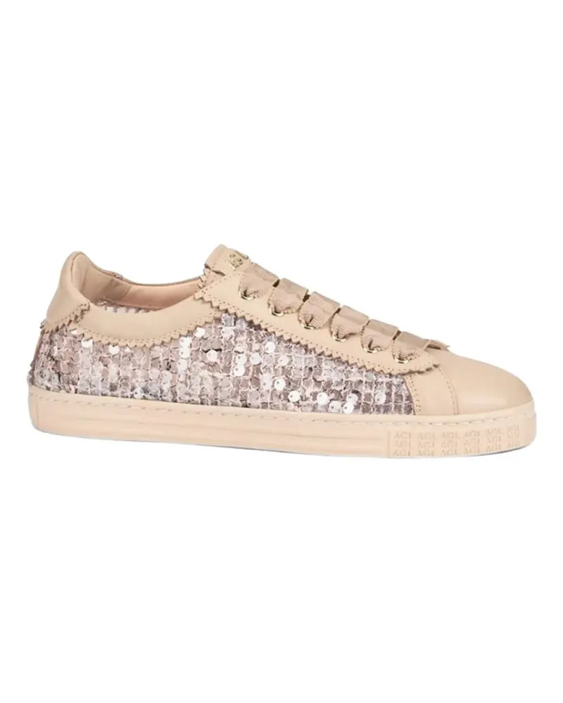 Attilio Giusti Leombruni sequined lace-trim sneakers - Nude Nude