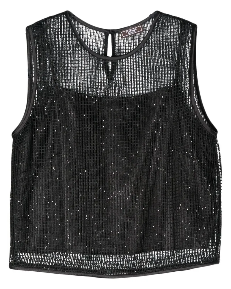 Peserico Mesh-Top mit Pailletten Schwarz