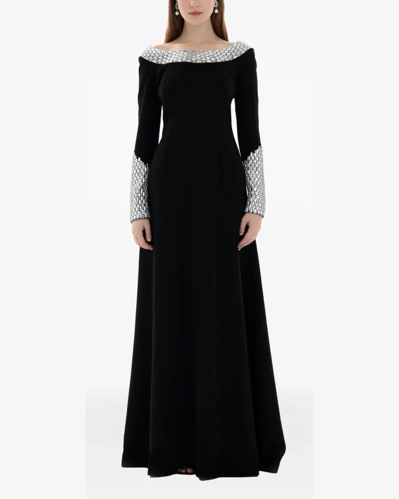Dina Melwani Abendkleid mit Kristallen - Schwarz Schwarz