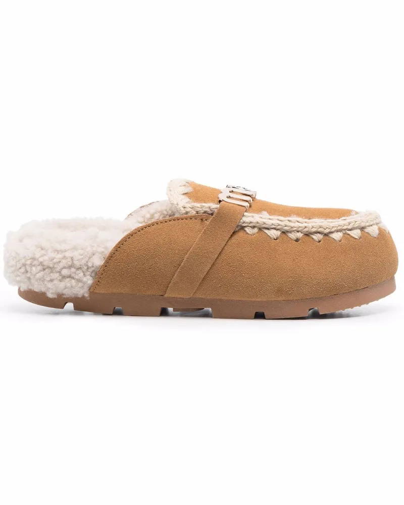 Mou Shearling-Mules mit Logo - Braun Braun