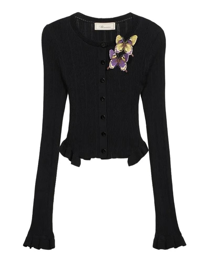 Blumarine Gerippter Cardigan mit Schmetterling - Schwarz Schwarz