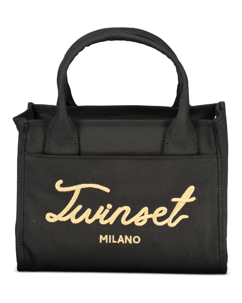 Twin-Set logo-embroidered canvas tote bag - Schwarz Schwarz