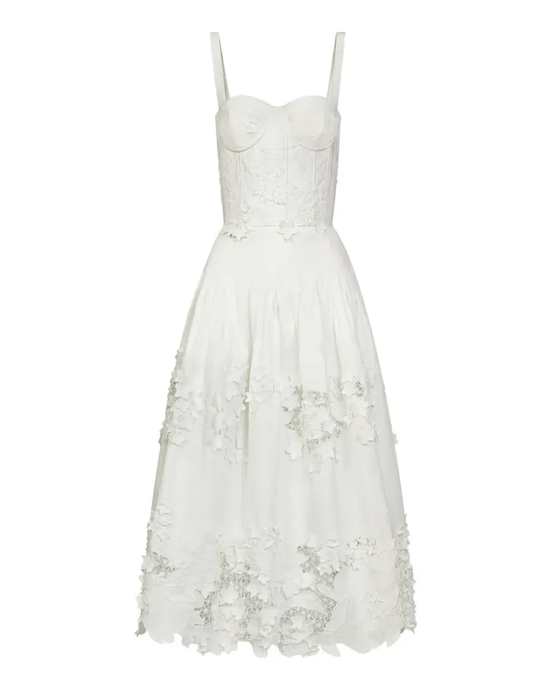 Oscar de la Renta Midikleid mit Blumendetail - Weiß Weiß