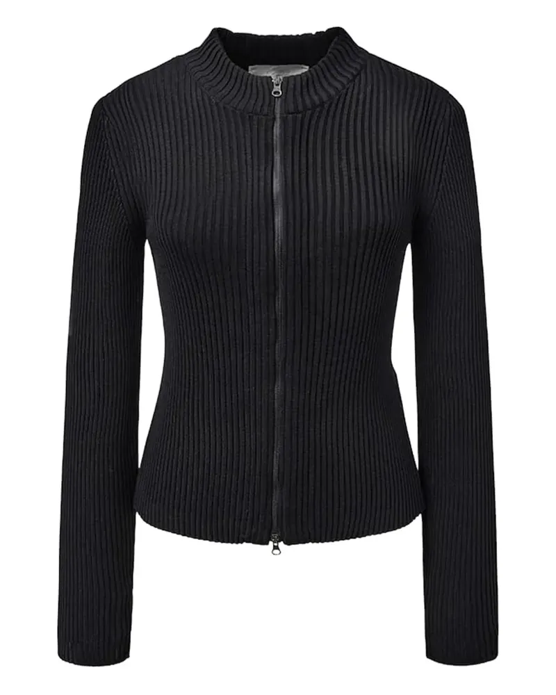 AMOMENTO Gerippter Cardigan mit Stehkragen - Schwarz Schwarz