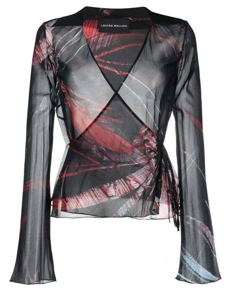 Louisa Ballou Seidenbluse mit abstraktem Print - Schwarz Schwarz