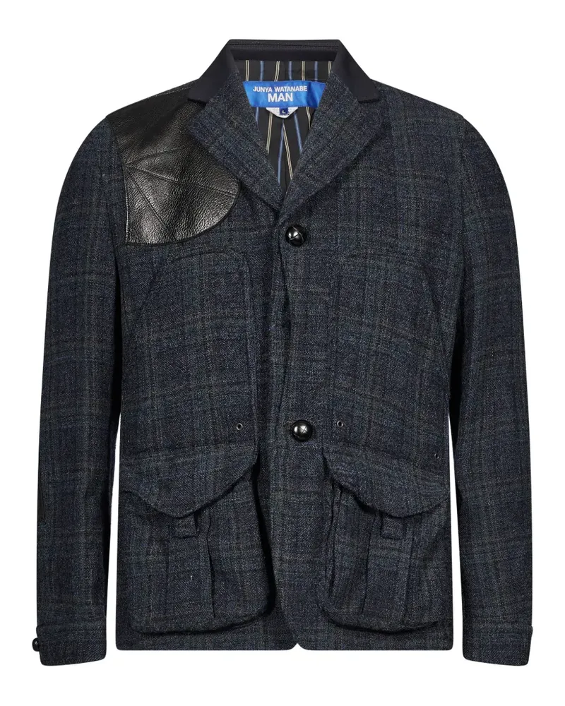 Junya Watanabe check leather-patch blazer - Blau Blau