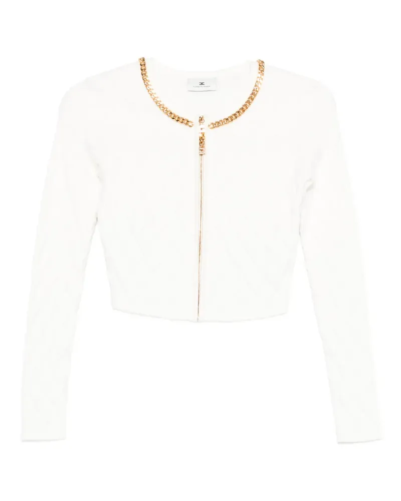Elisabetta Franchi Cardigan mit Rautenmuster und Kettenbesatz - Weiß Weiß