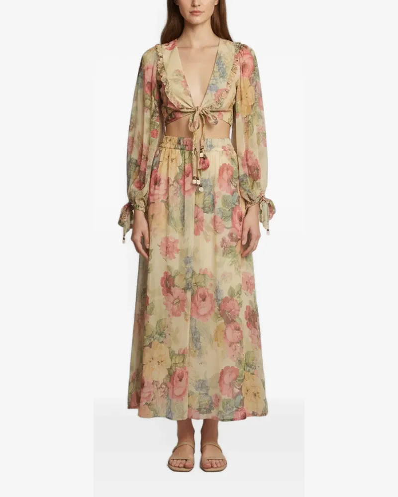 Zimmermann Set aus Melody Bluse und Maxirock mit Blumenprint - Nude Nude