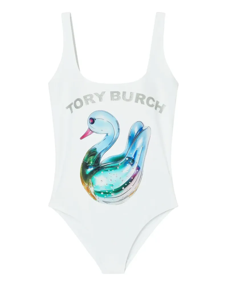 Tory Burch Badeanzug mit Lucky Duck-Print - Weiß Weiß
