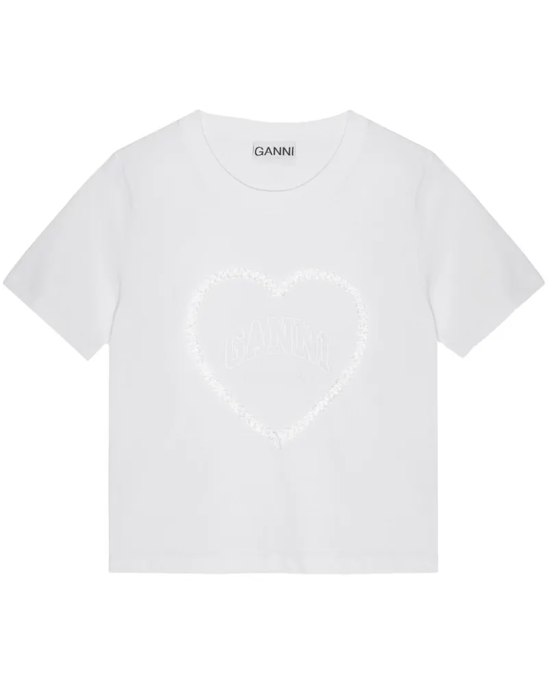 Ganni T-Shirt mit Herz-Applikation - Weiß Weiß