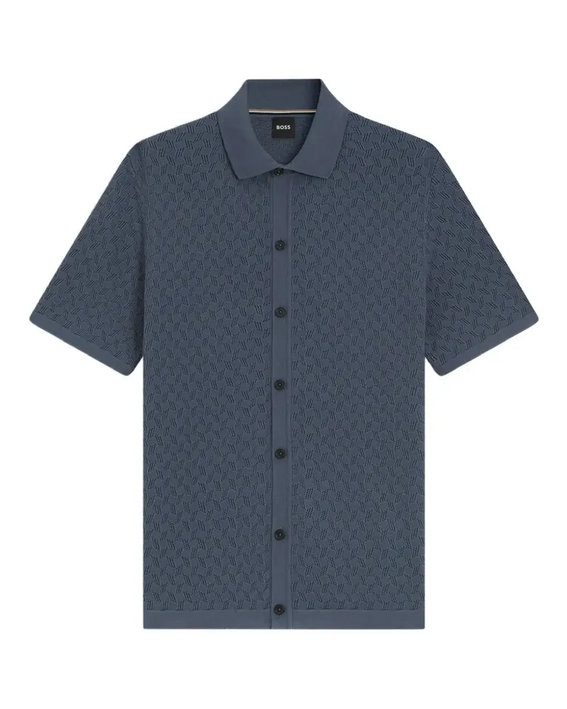 HUGO BOSS pointelle-knit button-down shirt - Blau Blau