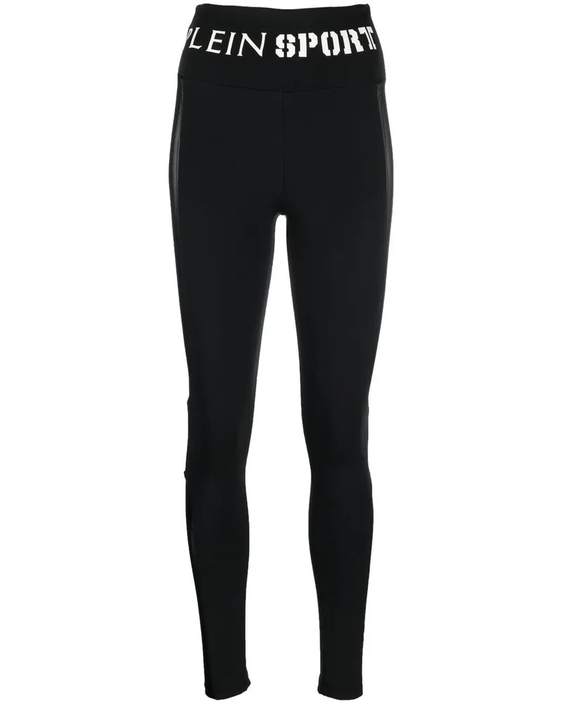 Philipp Plein High-Waist-Leggings mit Logo - Schwarz Schwarz