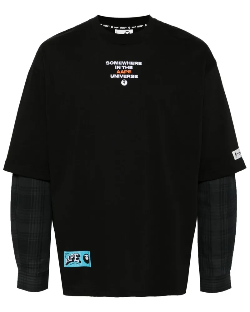 BAPE Moonface Langarmshirt mit karierten Einsätzen - Schwarz Schwarz