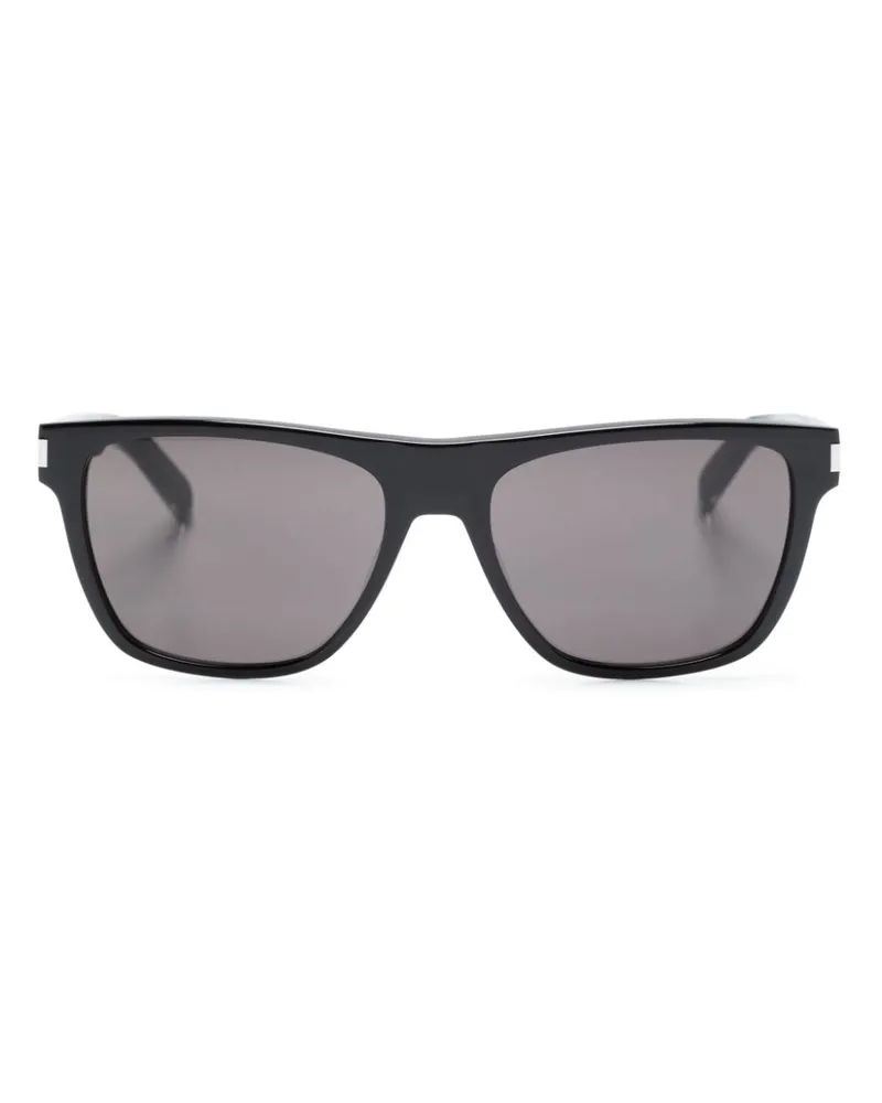 Saint Laurent Eckige Sonnenbrille mit Logo-Gravur - Schwarz Schwarz